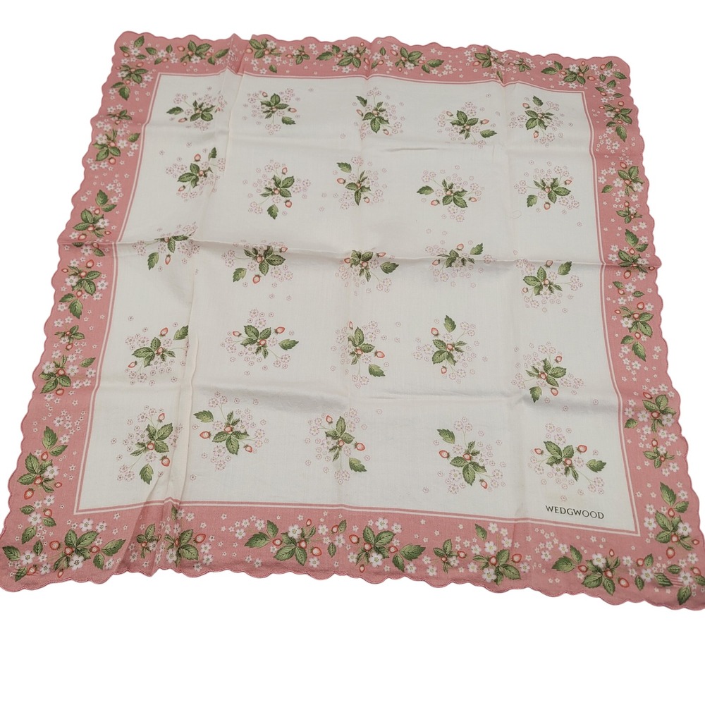 Wedgwood Wild Strawberry Handkerchief Pink Scalloped Edge Floral Print 18x18